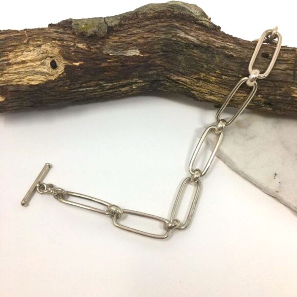 Sterling Silver Rectangular Oval Chain Link Toggl… - image 4